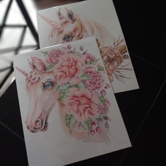 2 Floral Unicorn Art Prints - Picture 1 of 3
